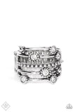 Paparazzi - Rhinestone Studded Ritz - White Paparazzi Ring Fashion Fix