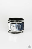 MERMAIDS Have More Fun - Blue/Silver - Paparazzi Sequins Black Suede Urban Bracelet