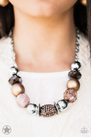 PAPARAZZI - A WARM WELCOME - BROWN BLOCKBUSTER NECKLACE
