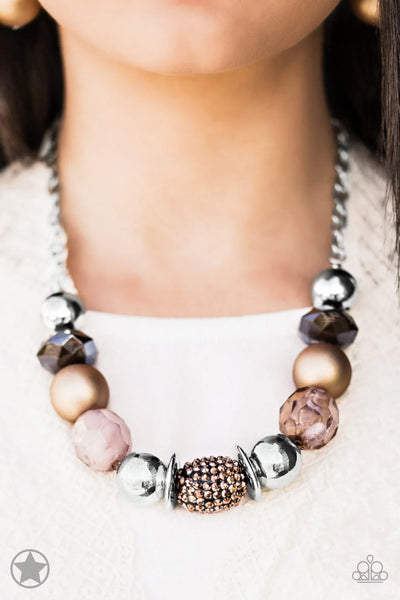 PAPARAZZI - A WARM WELCOME - BROWN BLOCKBUSTER NECKLACE