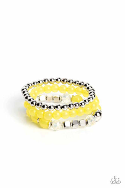 Paparazzi -  CUBE Your Enthusiasm - Yellow Bracelet Stretchy