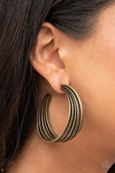 Paparazzi - In Sync - Brass Earrings Hoop Fashion fix