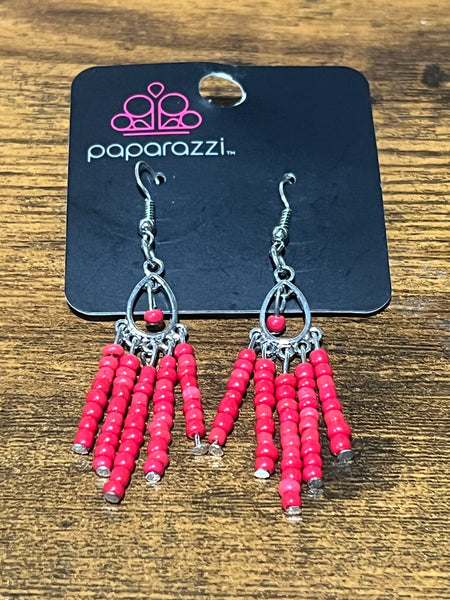 Red Paparazzi Earrings Beads #1581