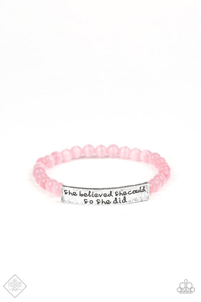 Paparazzi - So She Did - Pink Bracelet Stretchy Inspirational