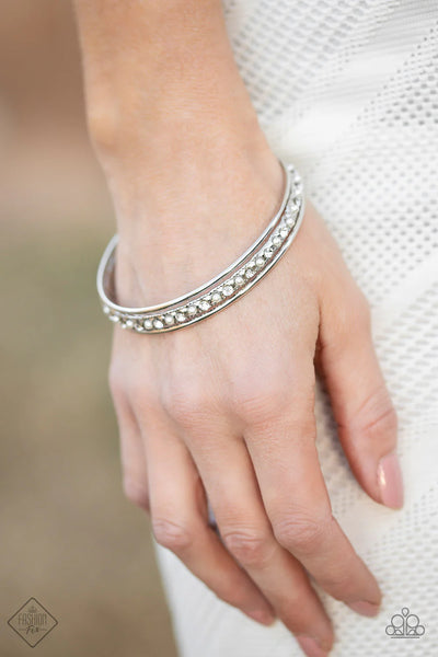 Paparazzi - Ballroom Bauble - White Bangle Bracelet Fashion Fix
