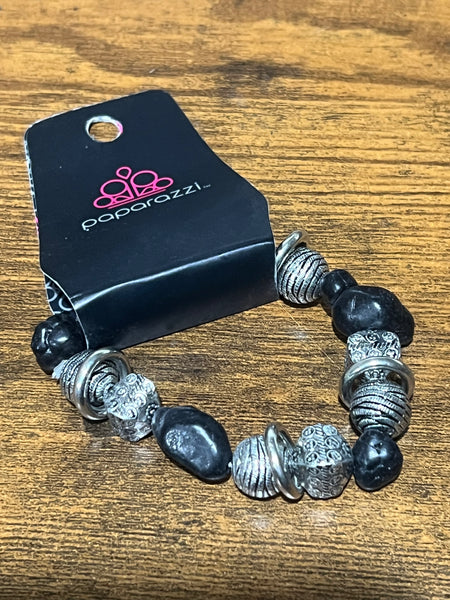 Paparazzi Black Silver Bracelet Stretchy #4989