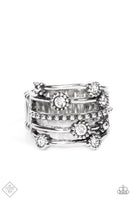 Paparazzi - Rhinestone Studded Ritz - White Paparazzi Ring Fashion Fix