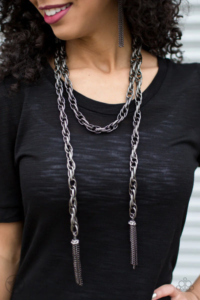 Paparazzi - SCARFed for Attention - Gunmetal Necklace