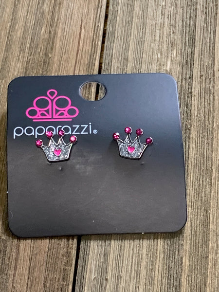 Paparazzi - Starlet Shimmer Earrings Crown Pink