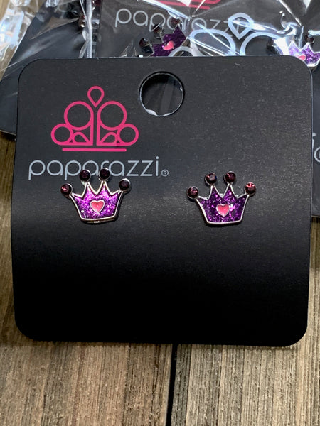 Paparazzi - Starlet Shimmer Earrings Crown Pink Purple