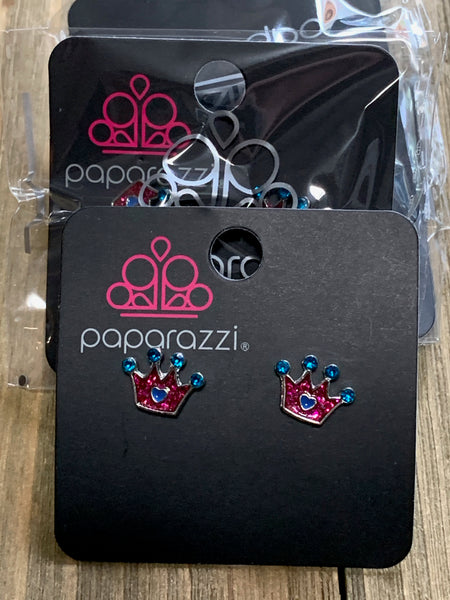 Paparazzi - Starlet Shimmer Earrings Crown Blue Pink