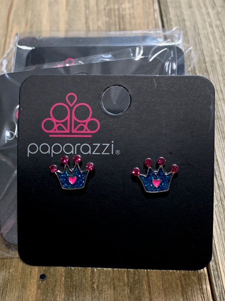 Paparazzi - Starlet Shimmer Earrings Crown Blue Pink