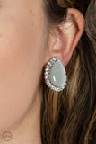 Paparazzi - Downright Demure - White Earrings Clip-On Cat's Eye Stone