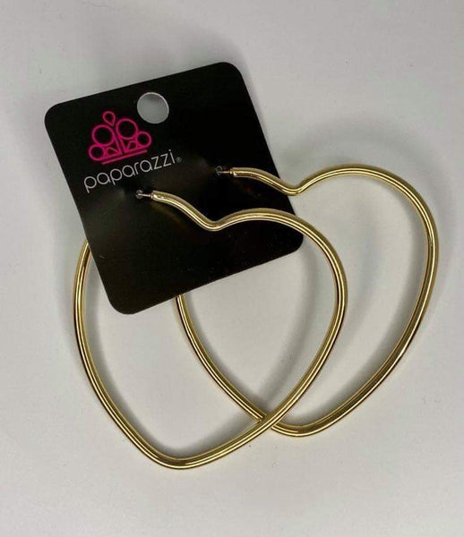 Paparazzi - Heartbreaker Hustle - Gold Earrings Hoops Heart