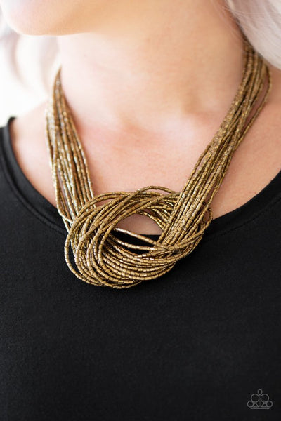Paparazzi - Knotted Knockout - Brass Necklace Seed Beads