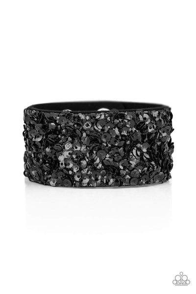 Starry Sequins - Black - Paparazzi Snap Bracelet