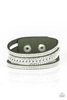 Rollin In Rhinestones - Green - Paparazzi Snap Bracelet