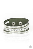 Rollin In Rhinestones - Green - Paparazzi Snap Bracelet