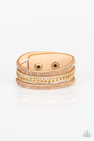 Rollin In Rhinestones - Gold - Paparazzi Snap Bracelet