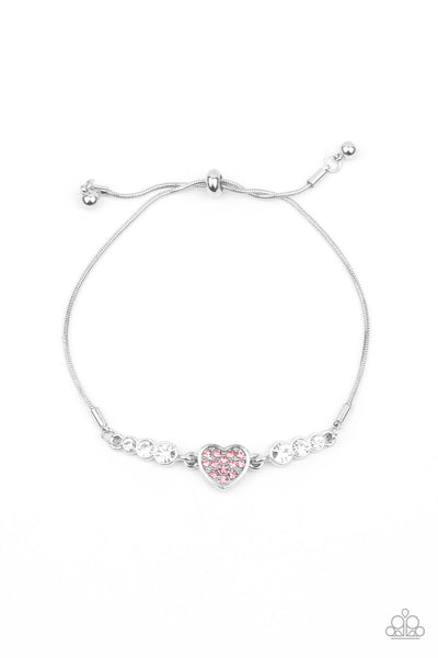 Big-Hearted Beam - Pink - Paparazzi Heart Adjustable Sliding Closure Life of the Party January 2021 Bracelet