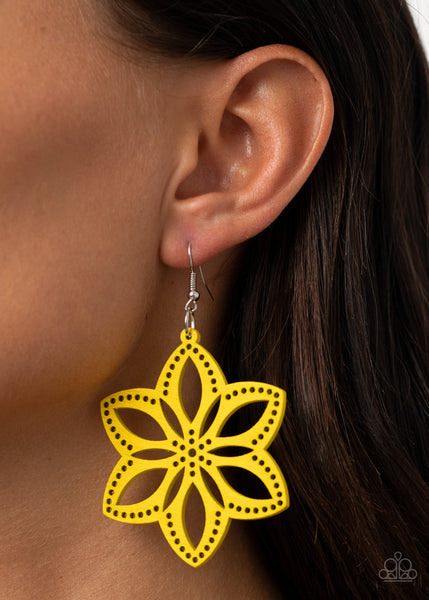 Bahama Blossoms - Yellow - Paparazzi Wood Earrings