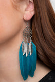 In Your Wildest DREAM-CATCHERS - Blue - Paparazzi Feather Earrings