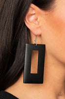 Totally Framed - Black - Paparazzi Wood Earrings