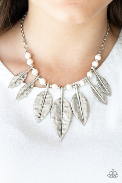 Highland Harvester - White - Paparazzi Leaf Necklace