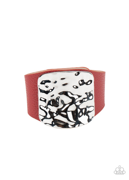 Brighten Up - Red - Paparazzi Leather Snap Bracelet #4856