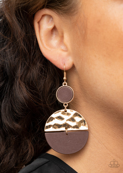 Natural Element - Gold - Paparazzi Gold Brown Wood Statement Earrings