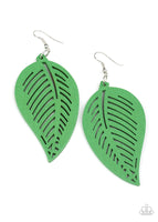 Tropical Foliage - Green - Paparazzi Wood Leaf Earrings