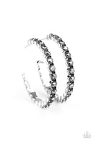 Rhinestone Studded Sass - Silver - Paparazzi Hoop Earrings