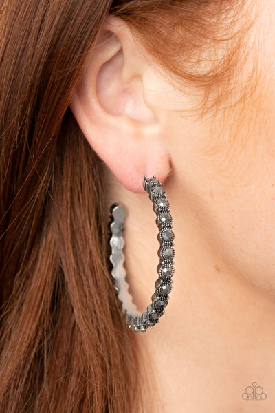 Rhinestone Studded Sass - Silver - Paparazzi Hoop Earrings
