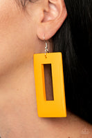 Totally Framed - Yellow - Paparazzi Wood Earrings
