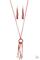 Feel at HOMESPUN - Red - Paparazzi Necklace Tassel Brass Beads