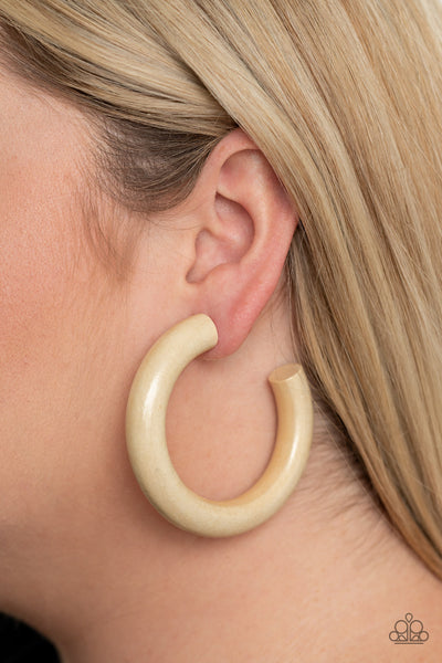 I WOOD Walk 500 Miles - White - Paparazzi Wood Hoop Earrings