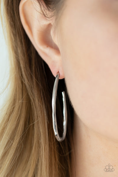Totally Hooked - Silver - Paparazzi Hoop Earrings