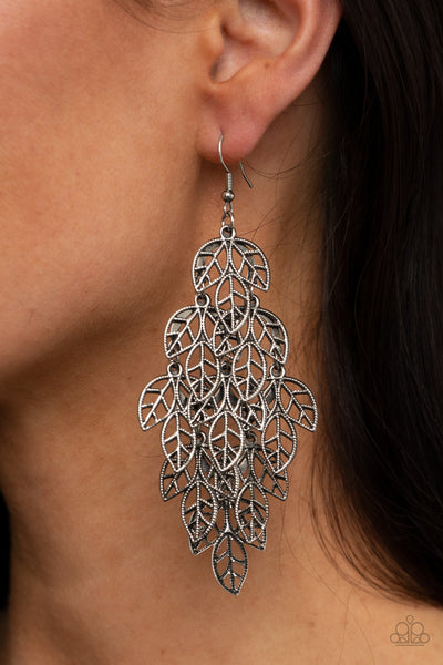 The Shakedown - Silver - Paparazzi Leaf Earrings