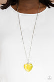 Paparazzi - Warmhearted Glow - Yellow Necklace Heart Cat's Eye Stone