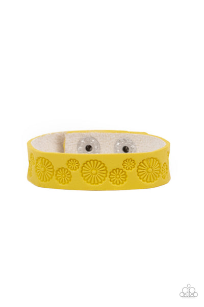 Follow The Wildflowers - Yellow - Paparazzi Bracelet Snap Leather Flower