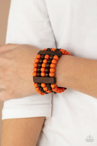 Caribbean Catwalk - Orange - Paparazzi Stretchy Wood Bracelet