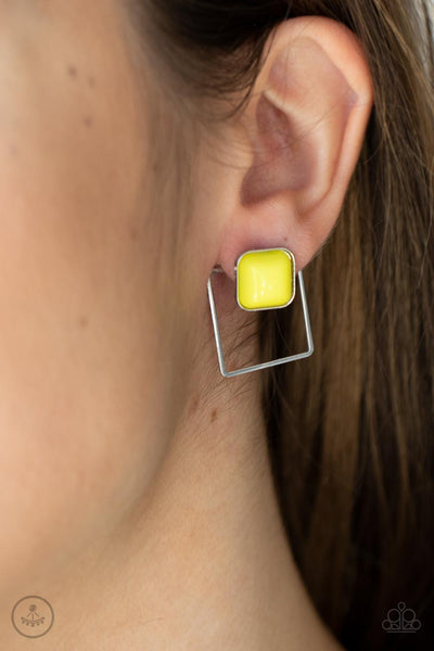 Paparazzi - FLAIR and Square - Yellow Earrings Double Post