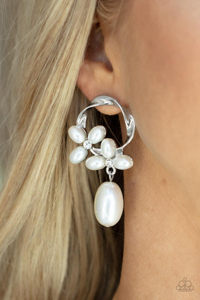 Paparazzi - Elegant Expo - White Earrings Post