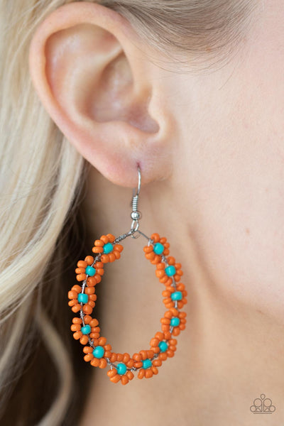 Paparazzi - Festively Flower Child - Orange Earrings Seed Beads