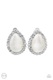 Paparazzi - Downright Demure - White Earrings Clip-On Cat's Eye Stone