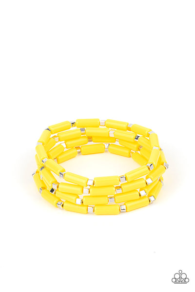 Paparazzi - Radiantly Retro - Yellow Bracelet Stretchy