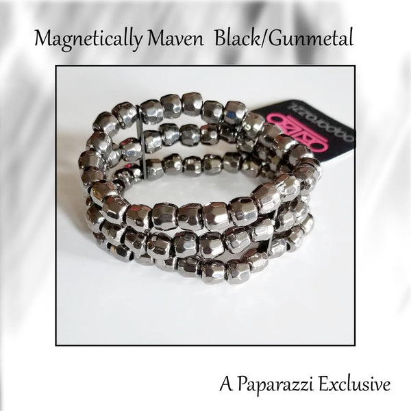 Paparazzi - Magnetically Maven - Black Bracelet Stretchy Fashion Fix Exclusive