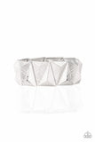 Paparazzi - Metallic Geode - Silver Stretchy Bracelet #1495 (D)