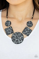 Here Kitty Kitty - Silver Gray - Paparazzi Cheetah Print Leather Necklace #5038 (D)