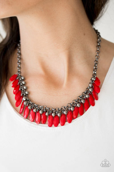 Jersey Shore - Red - Paparazzi Necklace Gunmetal Red (#4683)